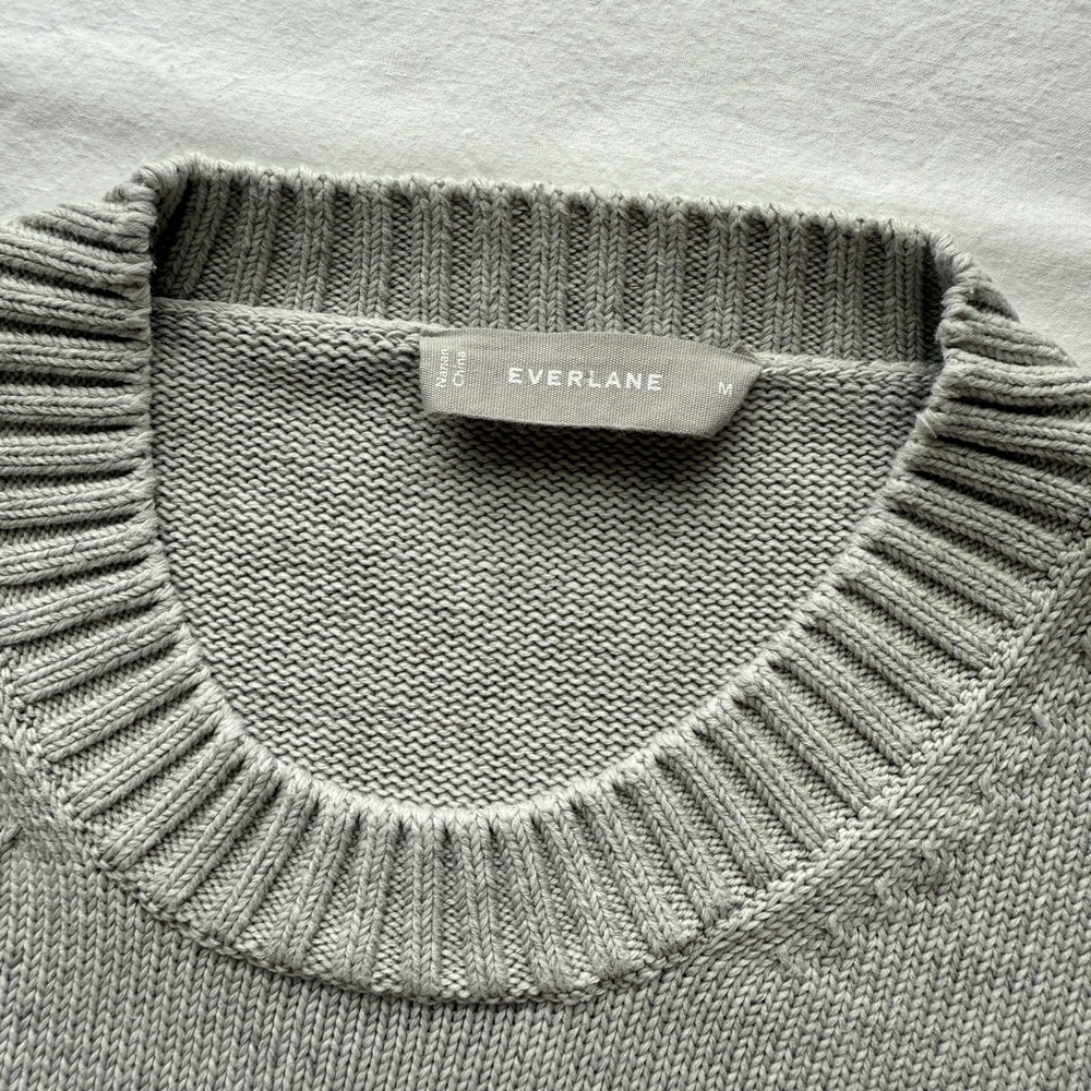 Everlane Crop Sweater Cotton The Boxy Crewneck Ribbed Hem Grey M Minimal - Picture 10 of 15